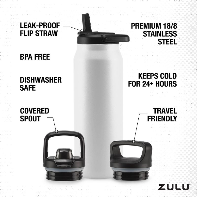 Zulu Base 40oz Stainless Steel Water Bottle - White