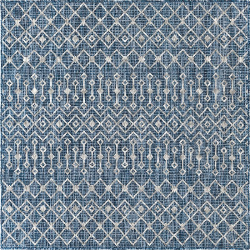 Unique Loom 5' 0 x 5' 0 Square Indoor/Outdoor Trellis Blue Area Rug