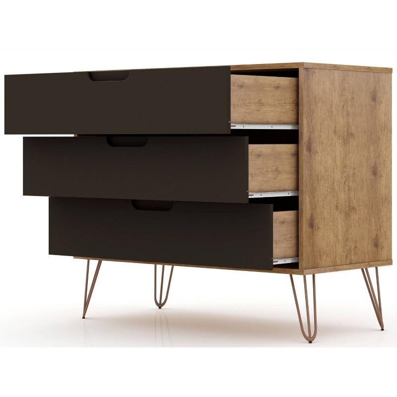 Rockefeller Dresser Natural/Brown - Manhattan Comfort: Mid-Century 3-Drawer Storage for Bedroom, MDF Composite