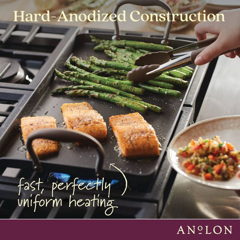 Anolon Advanced Home 10"x18" Double Burner Griddle Bronze: Nonstick, Hard Anodized, Oven-Safe, Silicone Handle