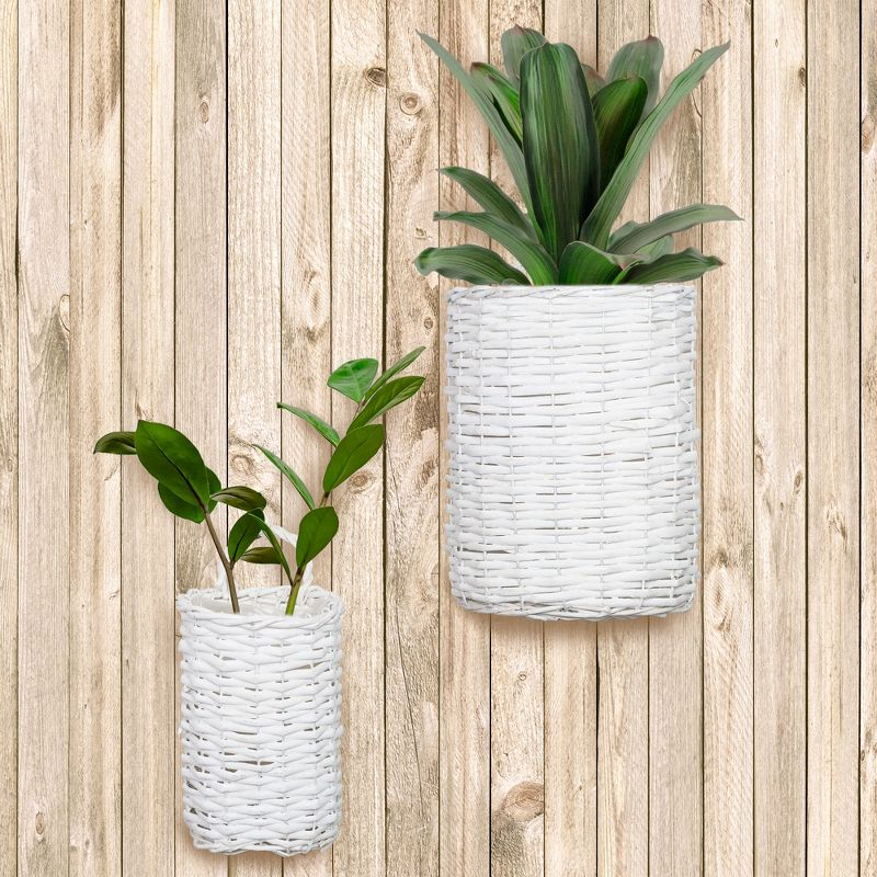 AuldHome Design Wall Hanging Baskets, White, 2pc Set; Small/Medium Wicker Rustic Farmhouse Door