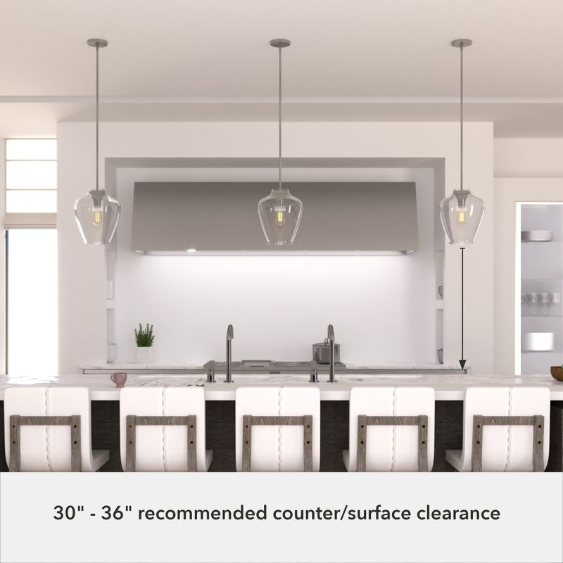 Hunter Fan 1-Light Vidria Pendant Brushed Nickel: Modern Glass Ceiling Fixture, UL Listed, Adjustable Height