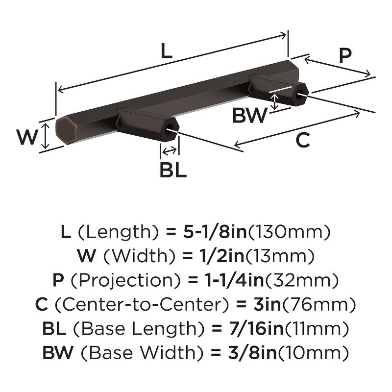 Amerock Caliber 3 inch (76mm) Center-to-Center Oil-Rubbed Bronze Cabinet Pull