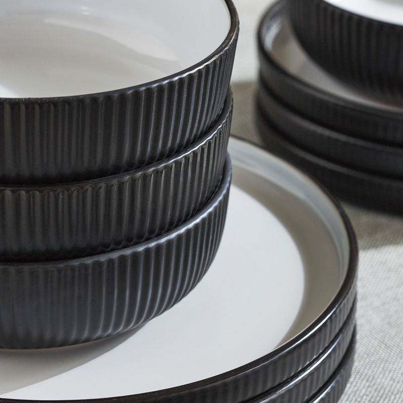Christian Siriano Laro 12-Piece Dinnerware Set Stoneware, Service for 4, Black