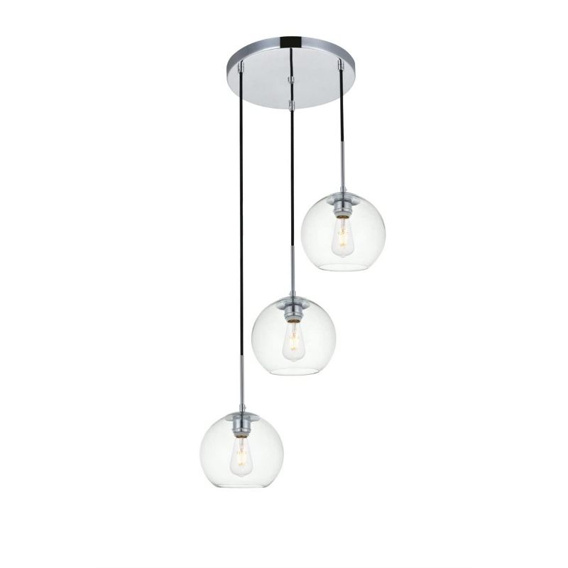 Elegant Lighting Baxter 3 Lights Chrome Pendant With Clear Glass
