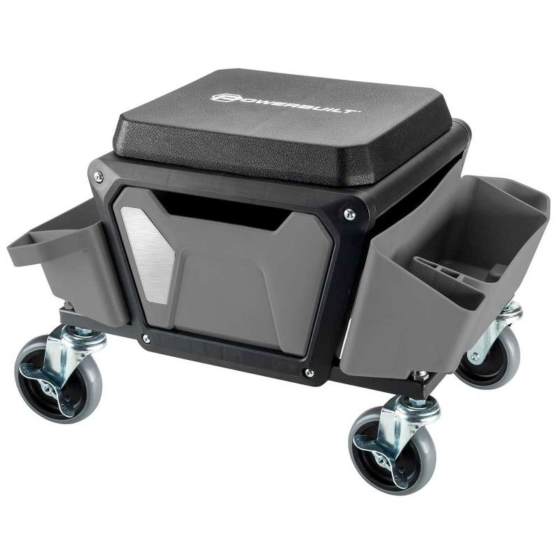 Powerbuilt Rolling Utility Seat with Side Trays and Drawer