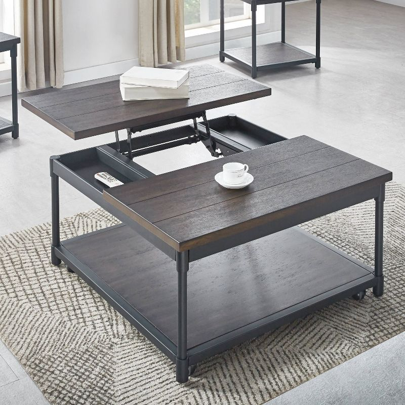 Prescott Lift Top Square Cocktail Table Dark Brown - Steve Silver Co.: Rustic Style, Metal Frame, Wood Veneer Top