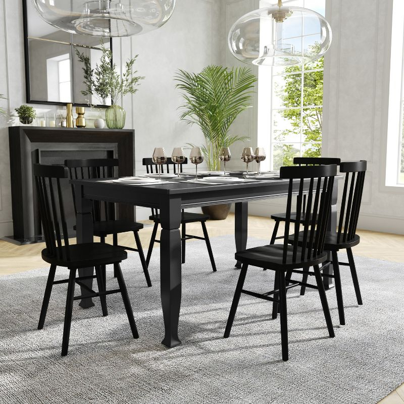 Flash Furniture Grace 60" Solid Wood Dining Table with Turned Wooden Legs, Commercial Grade Heavy Duty Rectangle Wood Table for 6, Black Finish