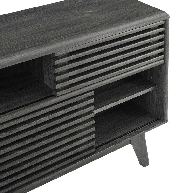 Render Display TV Stand for TVs up to 48" Charcoal - Modway: Modern Media Storage, Slatted Door, Cable Management