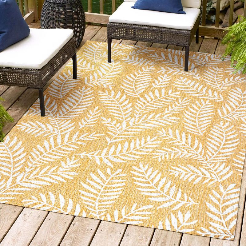 5' x 8' Nevis Palm Frond Indoor/Outdoor Area Rug, Yellow/Cream - JONATHAN Y