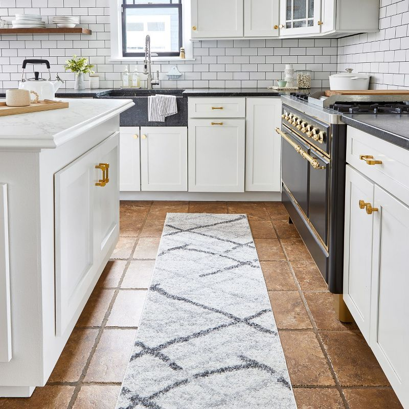 Nuloom 2x12 Thigpen Contemporary Indoor Area Rug, Grey, Abstract Lines, Non-Slip Backing, Stain Resistant, BedroomLiving Room, Kitchen,