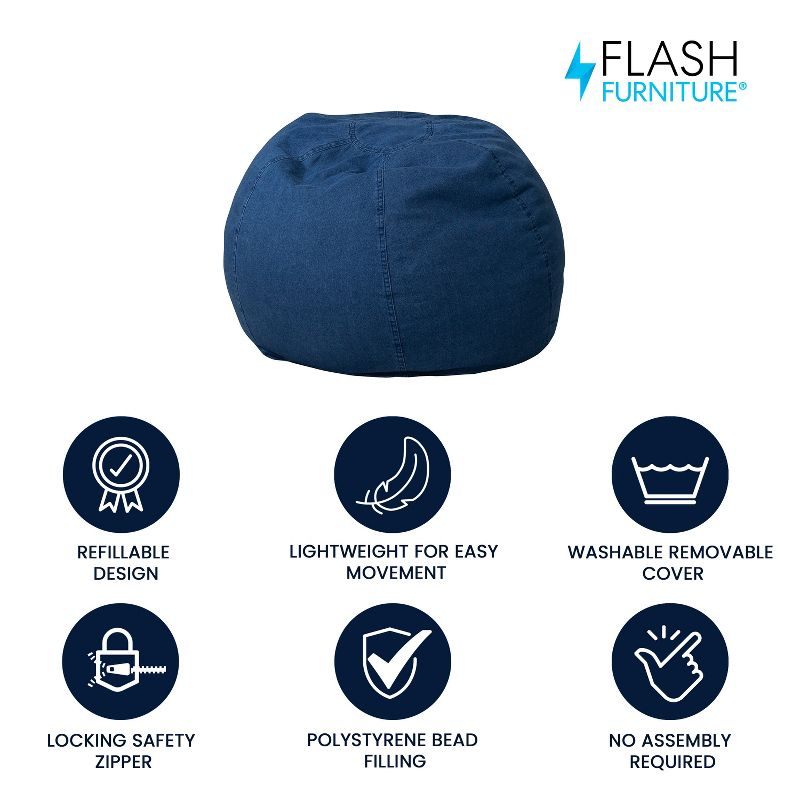 Flash Furniture Dillon Small Denim Refillable Bean Bag Chair for Kids and Teens
