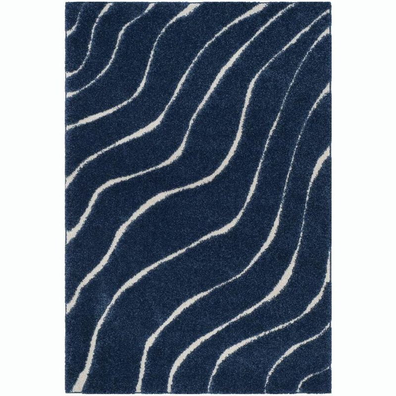 Florida Shag SG472 Power Loomed Indoor Area Rug - Dark Blue/Cream - 5'3"x7'6" - Safavieh