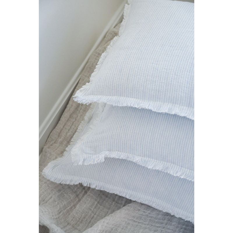 Sky Blue Pinstripe Fringe Linen Pillow 26x26 Pillow Cover Only