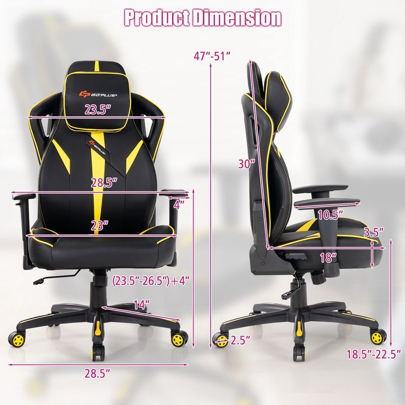 Costway Gaming Chair 360° Swivel Computer Reclining Height Adjustable 2D Armrest Yellow
