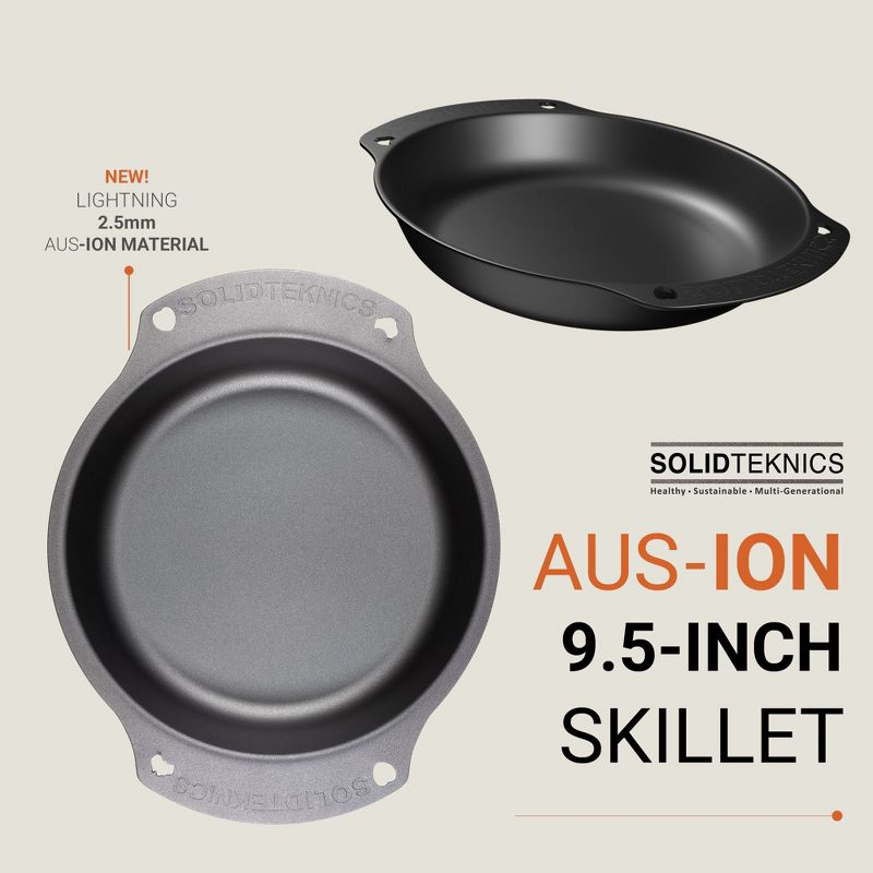 Solidteknics AUS-ION 9.5 Inch Oven-to-Table Skillet, Lightweight, Seamless Cooking Experience for Frying, Baking, and Grilling, Cast Iron Performance