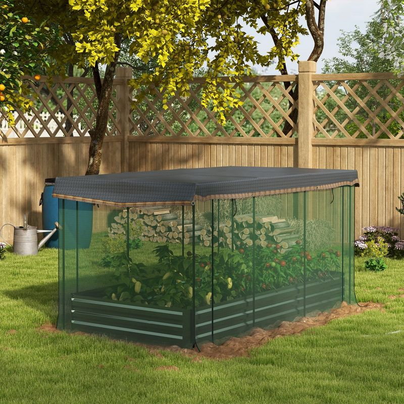 Outsunny Galvanized Raised Garden Bed, Planter Box with Crop Cage and Shade Cloth, Gray