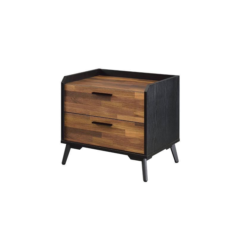 20" Jiranty Accent Table Walnut/Black Finish - Acme Furniture: Industrial Design, 2 Drawers, Metal Legs