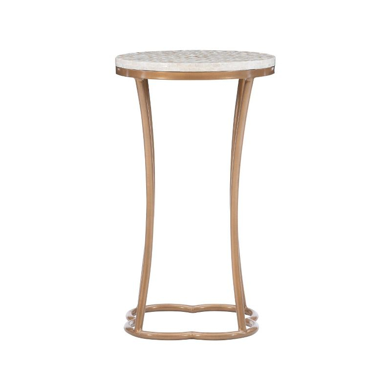 Prisca Costal Handcrafted Accent Table Gold - Linon: Capiz Shell, Iron Frame, No Assembly Required
