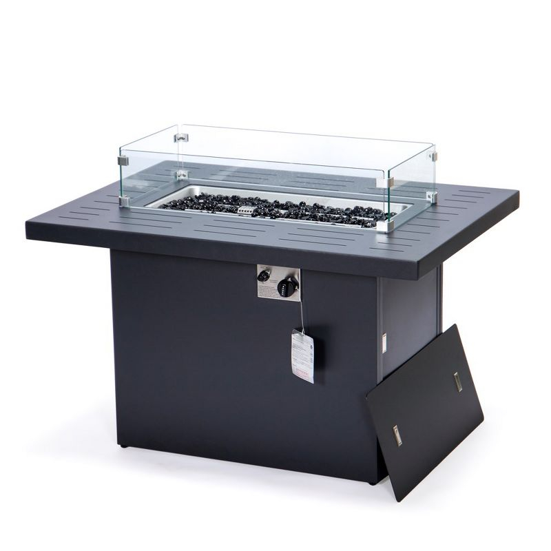 LeisureMod Chelsea Patio Modern Aluminum Propane Fire Pit Table in Black