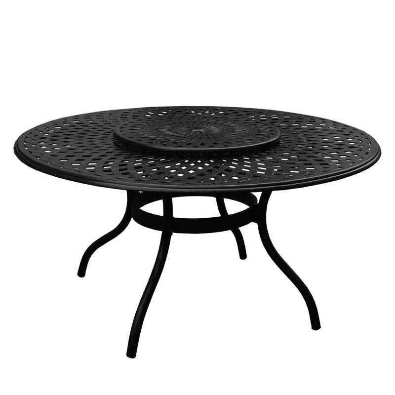 7pc Outdoor Dining Set with 59" Modern Ornate Mesh Aluminum Round Table & Luxury Chairs Black - Oakland Living