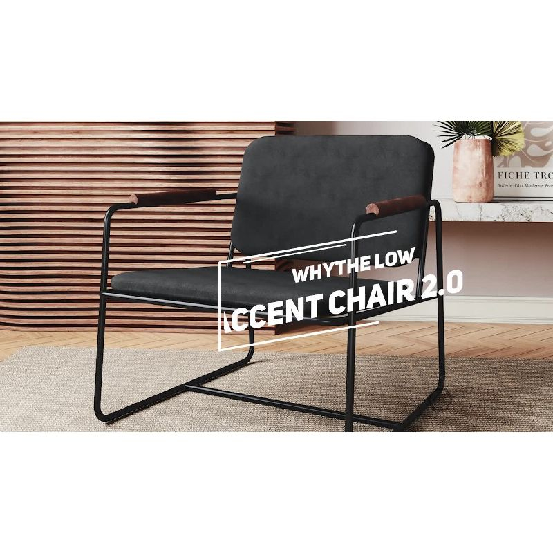 2.0 Whythe Low Accent Chair Black - Manhattan Comfort: Faux Leather, Steel Legs, No Assembly Required