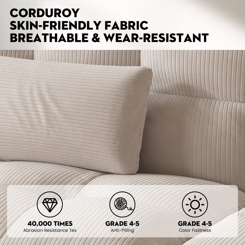 COMHOMA Convertible Futon Sofa Bed, Corduroy Velvet Futon Couch, Sleeper Sofa, Cream