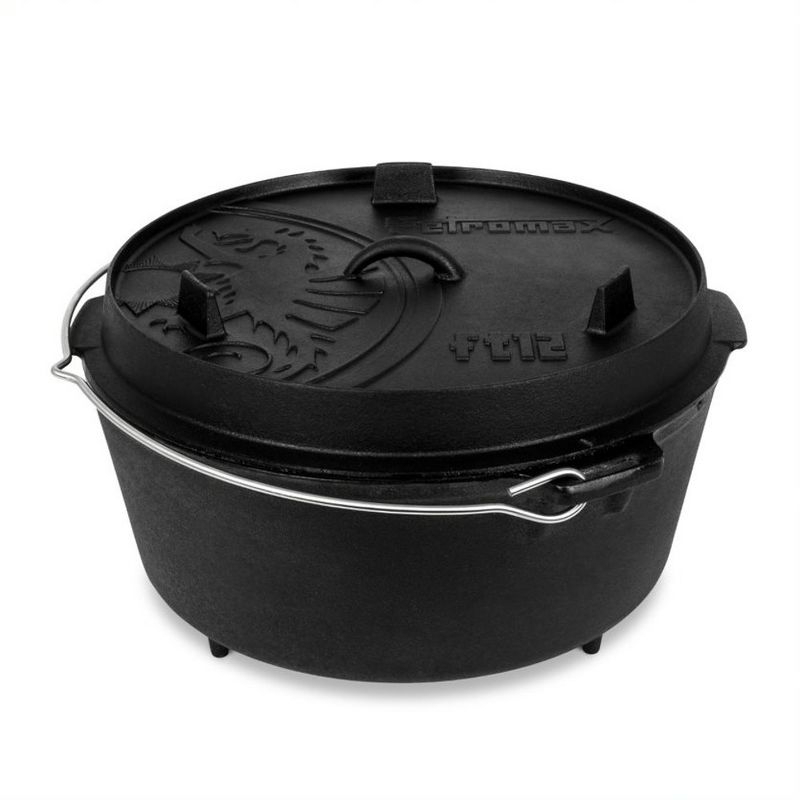 Petromax Cast Iron Dutch Oven for Cooking or Baking Outdoors Over Campfire or in the Home, Pre-Seasoned Cookware Heats Evenly, 3 Legs, 11.4 Qt