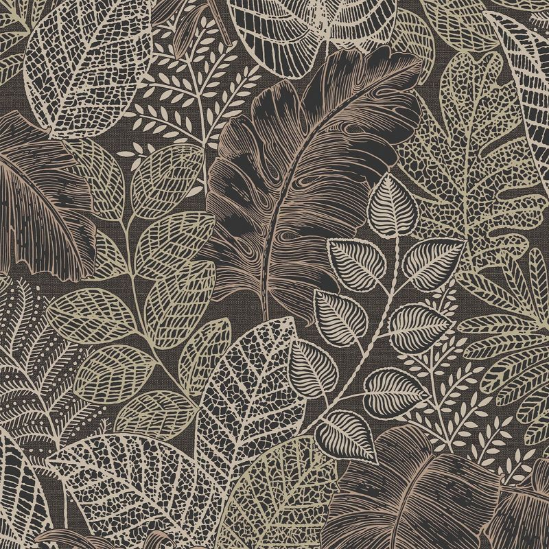 Superfresco Easy Scattered Leaves Charcoal and Gold Wallpaper