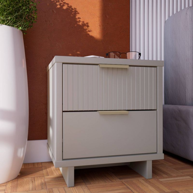 Granville Modern 2 Drawer Nightstand Light Gray - Manhattan Comfort: Soft Close, UV Finish, Metal Handles