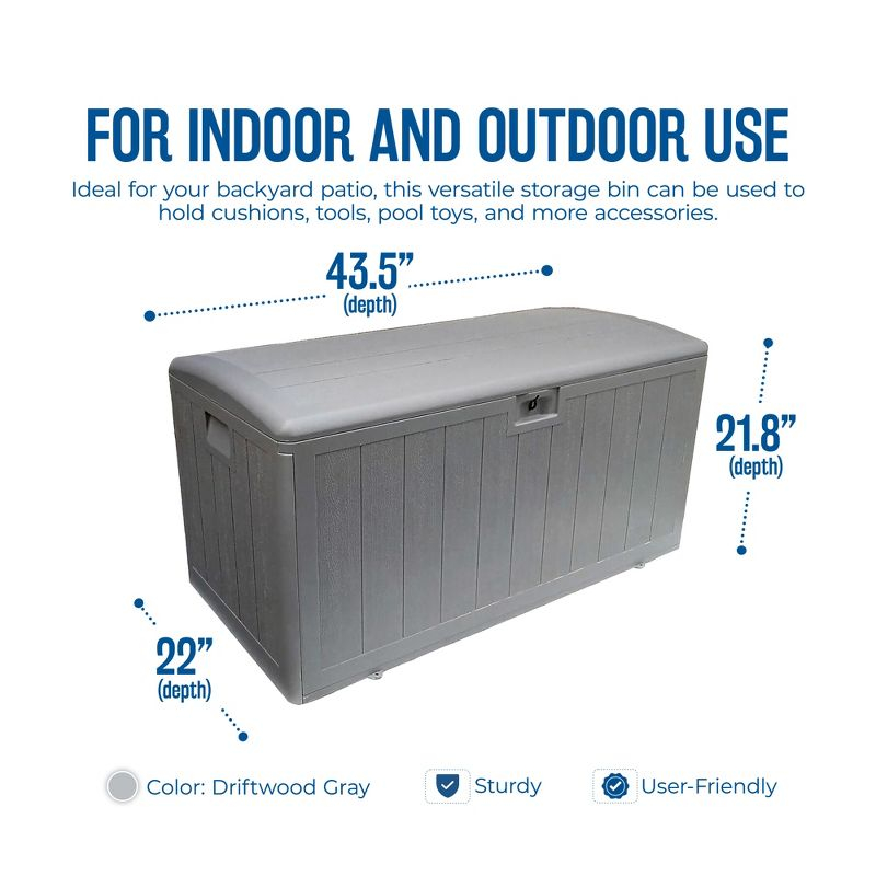 Plastic Development Group 73 Gallon Weather-Resistant Resin Outdoor Storage Deck Box with Slide and Snap Assembly, Driftwood