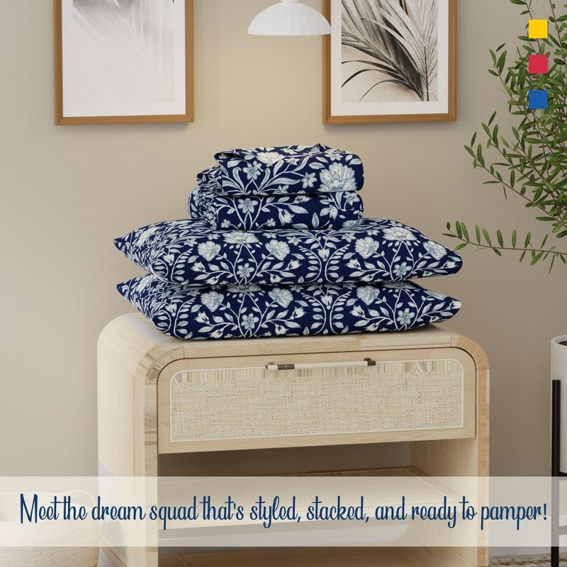 Color Sense 100% Cotton Percale Cool & Crisp 4-Piece Sheet Set Full Adorn Floral