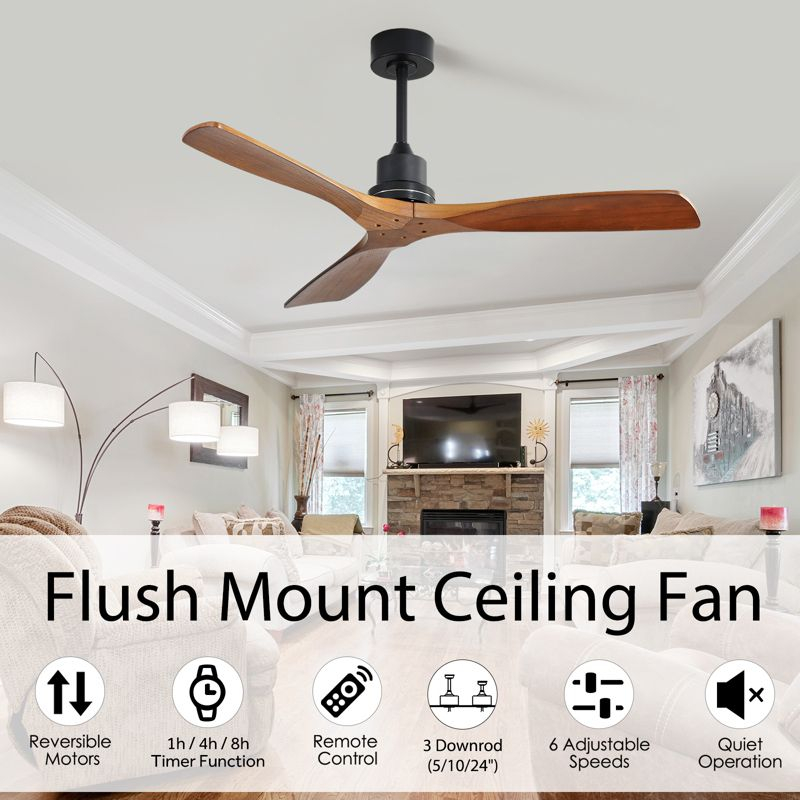 Sofucor 52'' Ceiling Fan Ceiling Fans without Lights for for Patios and Bedroom Black