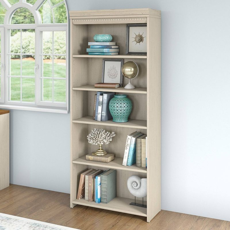 Bush Furniture 68.94" 5 Shelf Fairview Bookshelf Antique White: Modern Farmhouse Style, MDF & Laminate, Adjustable Shelves