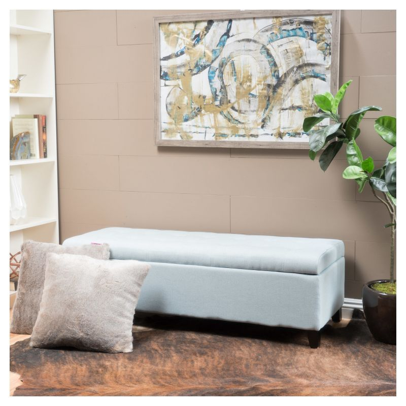 Christopher Knight Home Mission Storage Ottoman Light Sky Blue: Upholstered Rectangular Bench with Hardwood Frame