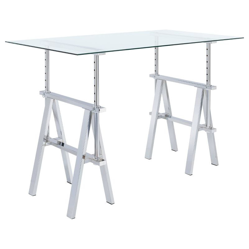 Statham Glass Top Adjustable Sawhorse Standing Desk Chrome - Coaster: Industrial Style, Manual Height Adjustability