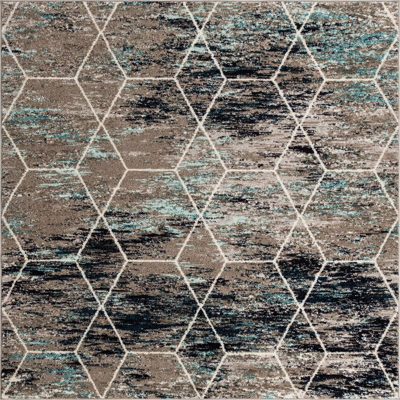 Unique Loom 7' 0 x 7' 0 Trellis Frieze Geometric Blue Multi Area Rug