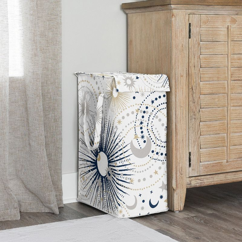 Sweet Jojo Designs Boy, Girl, Unisex/Gender Neutral Foldable Laundry Hamper with Handles Celestial Navy Blue and Gold