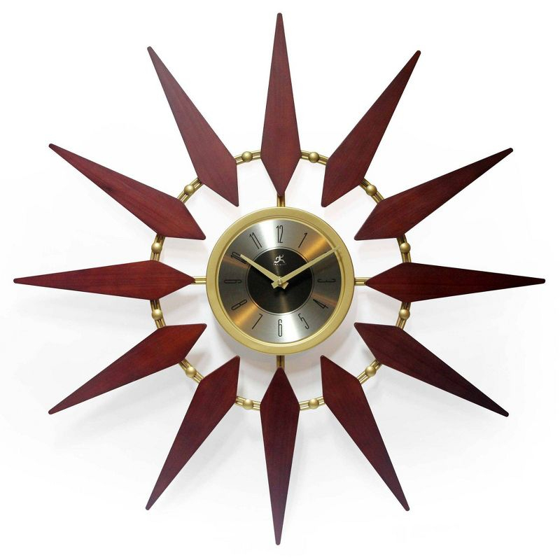 30" Metal Orion Wall Clock Walnut Brown - Infinity Instruments: Modern Analog, Indoor Use, Round Shape