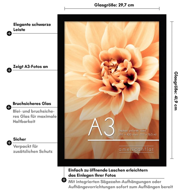 Americanflat A3 Picture Frame with Shatter-Resistant Glass - Set of 2 - 11.7x16.5 Frame with Engineered Wood - Signature Collection - Black