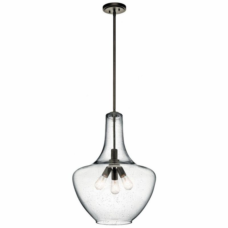 Everly 27.5" 3 Light Bell Pendant Clear Seeded Glass Chrome