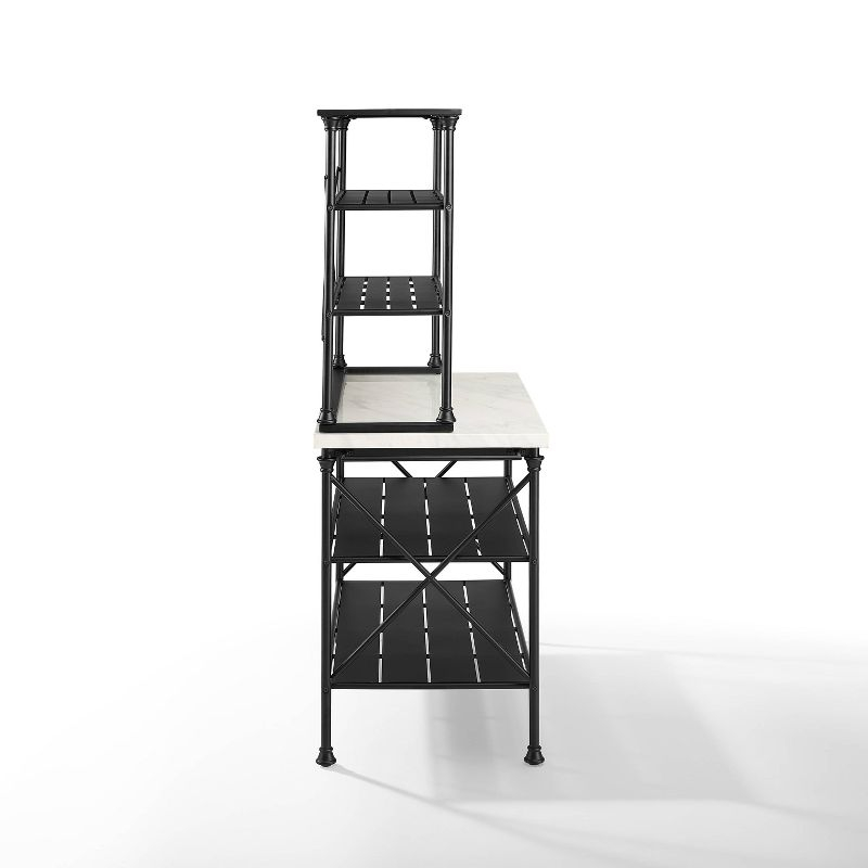 Madeleine Kitchen Island and Hutch Matte Black - Crosley: Veneer Surface, Metal Frame, 6 Open Shelves