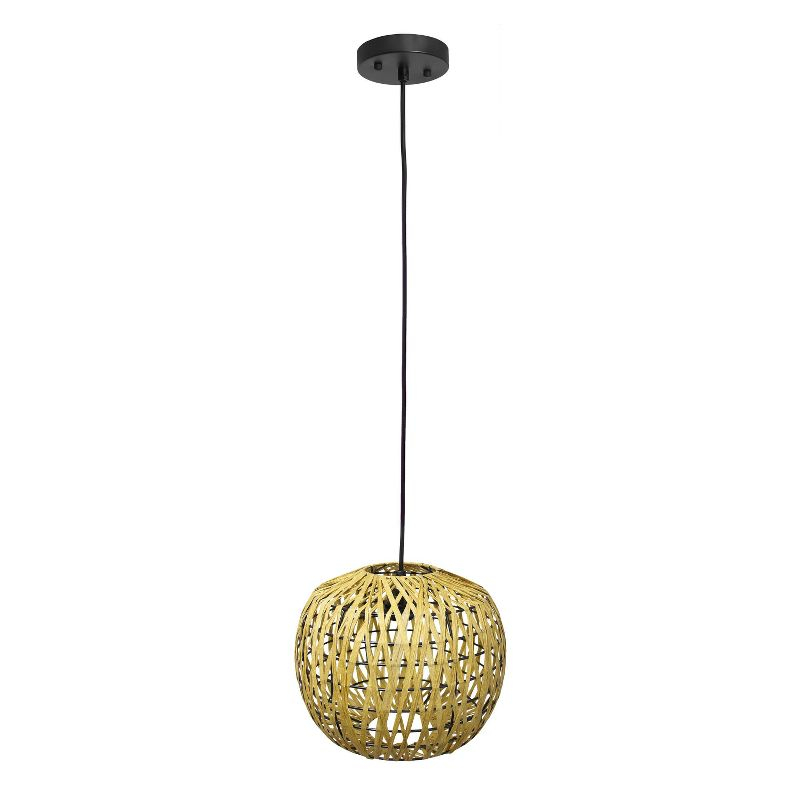 1-Light 11.38" Bohemian Farmhouse Coastal Woven Paper Shade Pendant Beige - Lalia Home: UL Listed, Adjustable Cord