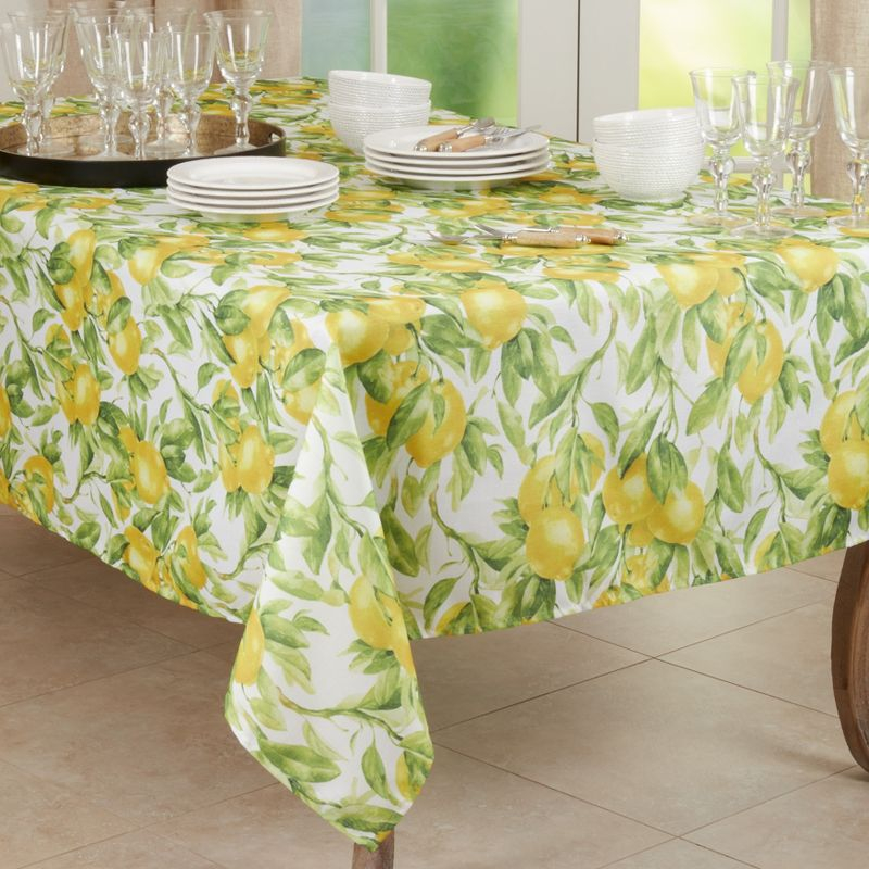 Saro Lifestyle Casual Tablecloth With Printed Lemon Design, Multi, 65" x 90"