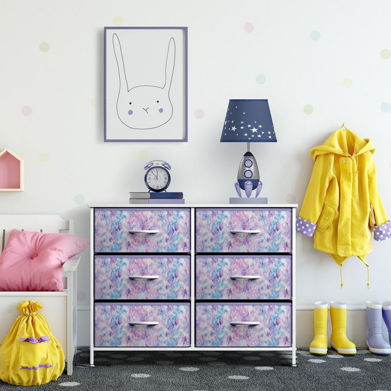 Sorbus 6 Drawers Dresser- Storage Unit with Steel Frame, Wood Top, Fabric Bins - for Bedroom, Closet, Office and more (Tie Dye Purple)