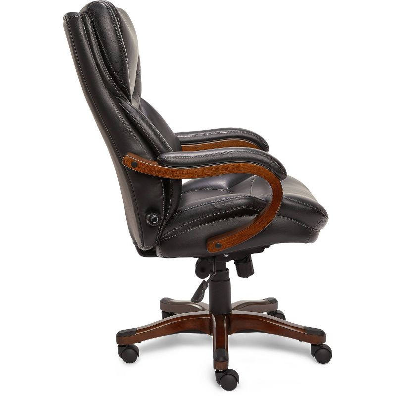 Executive Office Chair in Black Bonded Leather - Serta: High-Density Foam, Fixed Arms, Wood Frame