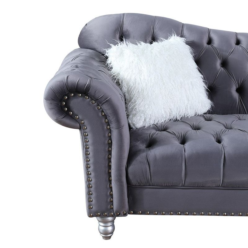 Velvet Accent Chair Gray Luxury Classic America Chesterfield Tufted Camel Back Armchair - Morden Fort