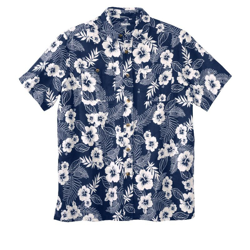 KingSize Men's Big & Tall Short-Sleeve Linen Shirt - 2XL, Navy Tropical