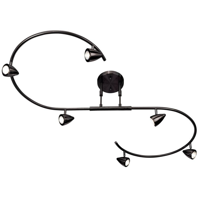 Pro Track Salazar S-Wave 6-Head LED Ceiling Track Light Fixture Kit Spot Light GU10 Adjustable Black Metal Modern Kitchen Bathroom Dining 54" Wide