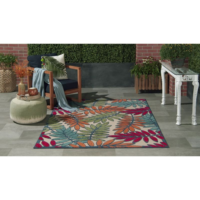 Nourison Aloha Floral Leaf Flatweave High-Low Indoor Outdoor Area Rug Natural 3'6" x 5'6"